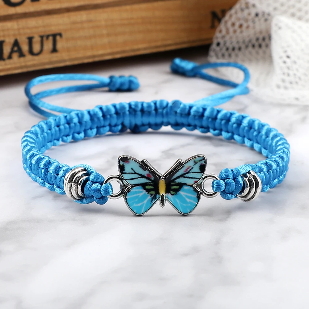 Top Trends: Handmade Braided String Bracelet For Women Blue Butterfly Pendant Adjustable Charm Bracelets&Bangles Fashion Girl Jewelry Gifts Shoppable Styles