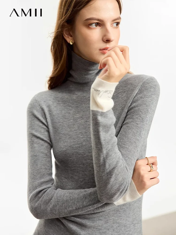 Top Trends: AMII Minimalist 2023 Turtleneck Fashion Women Sweater Autumn Warm Slim Sweaters Spliced Long Sleeve Bottom Pullovers 12323069 Shoppable Styles