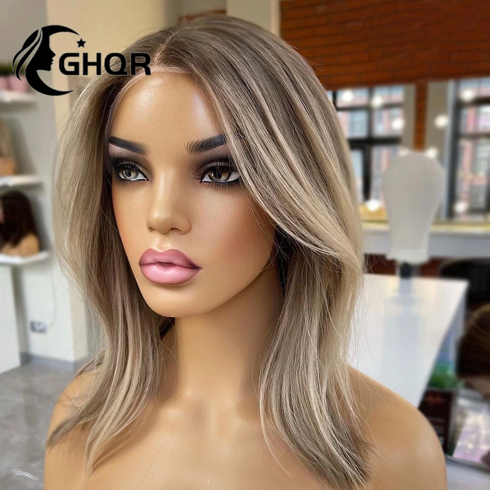 Top Trends: Short Ash Blonde Lace Front Wig Human Hair Brown Highlight Lace Frontal Wig HD Transparent Lace Wigs For Women 360 Full Lace Wig Shoppable Styles