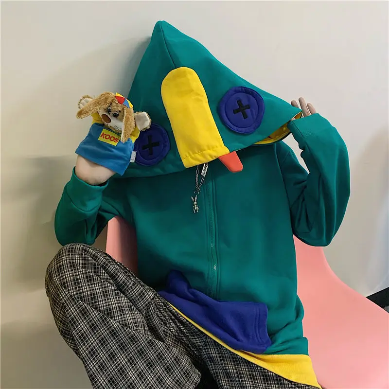 Top Trends: Korean-style Frog Hoodies Y2k Fried Street Hooded Wild Fighting Half-zip Plush Pullover Loose Green Coat Kawaii Clothes Shoppable Styles