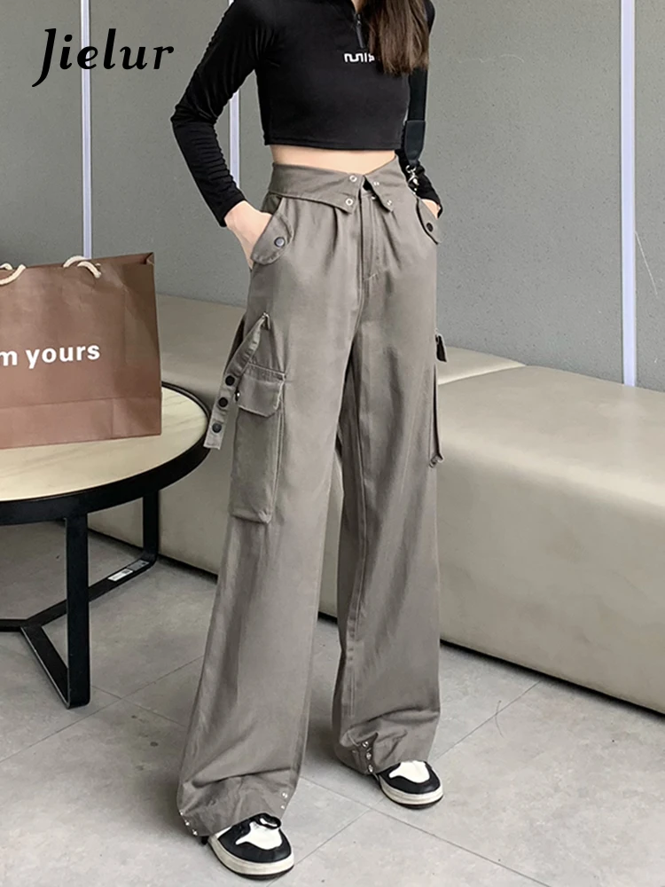 Top Trends: Jielur American Street Simple Cargo Pants Female Casual Loose Slim Women Straight Pants Gray High Waisted Fashion Woman Pants Shoppable Styles - Image 2