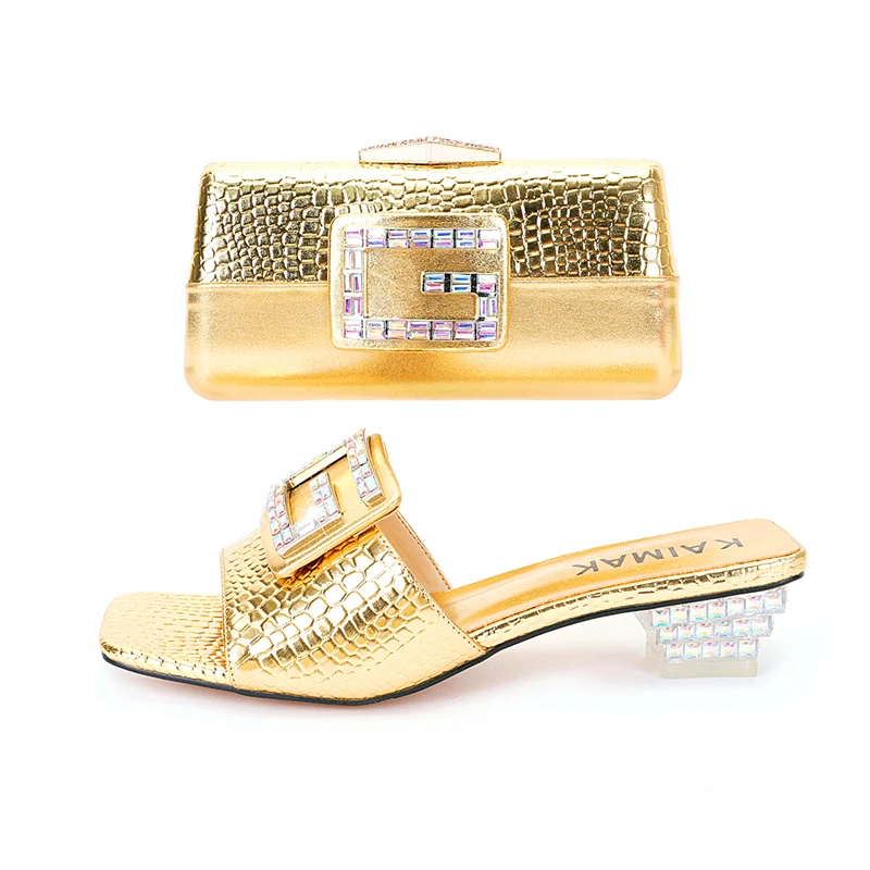 Top Trends: Nigerian Women Shoes Bag Set For Wedding Party Wholesale Italian Design Crystal Fashion Slippers Red Gold Silver Size 35 To 45 Shoppable Styles