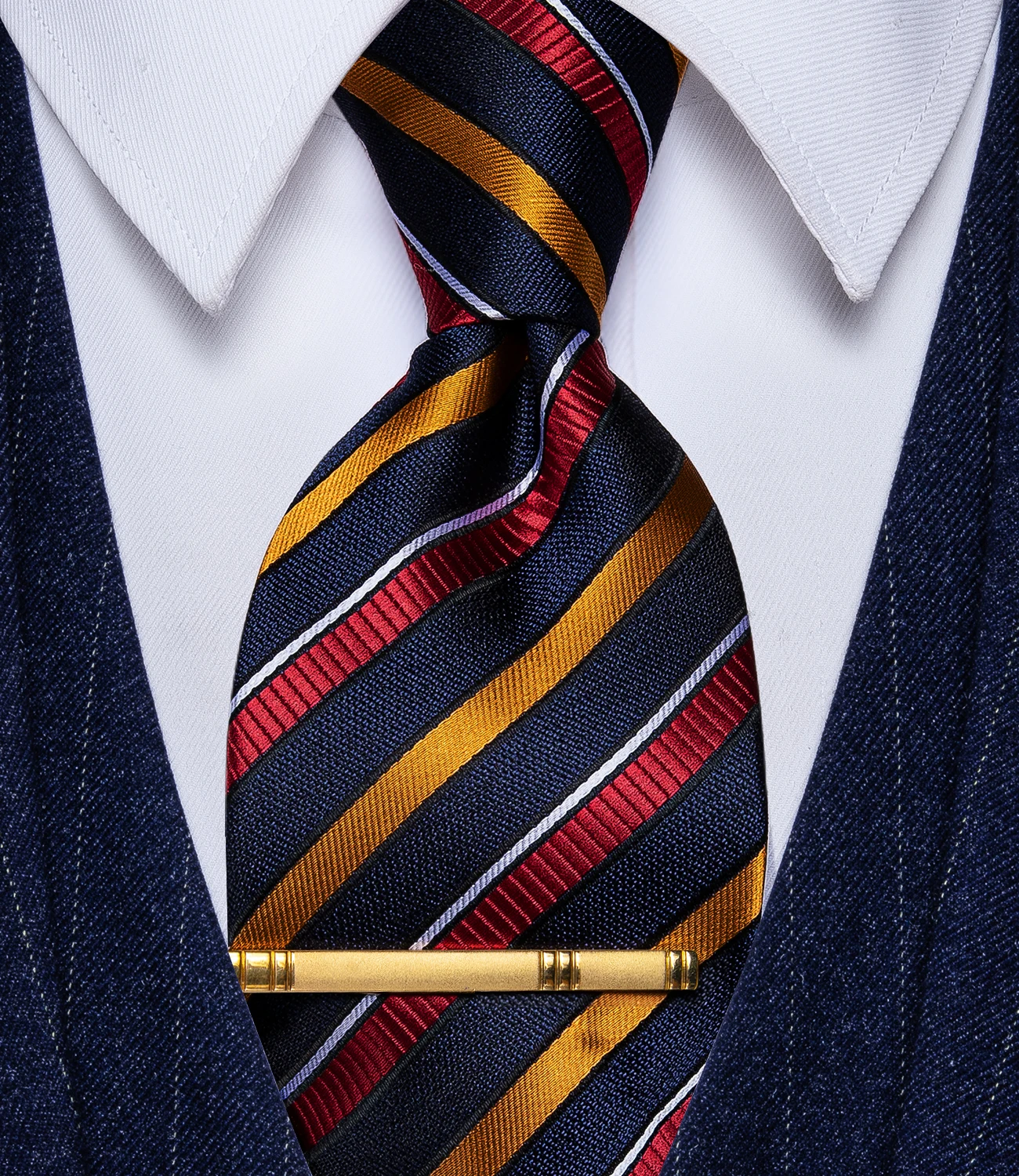 Top Trends: Luxury Blue Red Gold White Striped Tie For Men Accessories Silk Necktie Adjustable Wedding Business Ties Corbatas Para Hombre Shoppable Styles