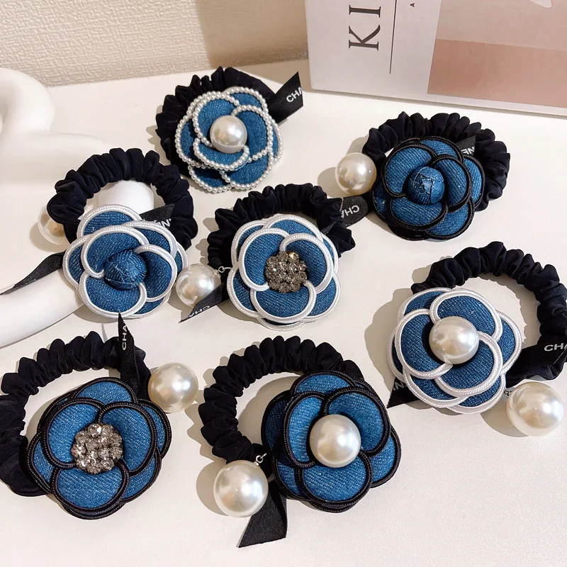 Top Trends: Korean Fashion Camellia Flower Hair Ties Intestine Ring Pearl Rope Temperament Ponytail Rubber Band Headdress For Girls Shoppable Styles