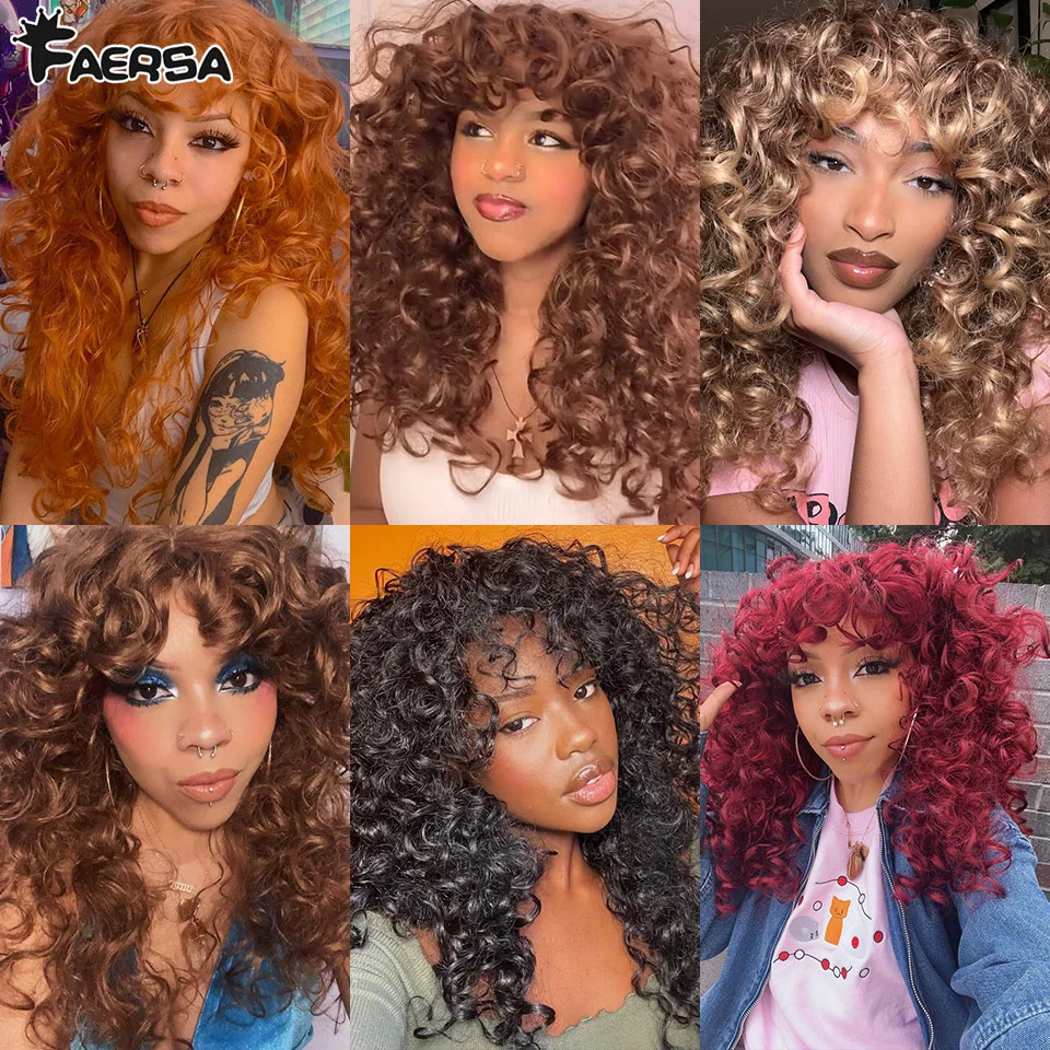 Top Trends: Short Black Curly Wig With Bangs For Women Synthetic Hair Cosplay Wigs Loose Curly Blonde Red Ginger Glueless Afro Hair Wigs Shoppable Styles - Image 4