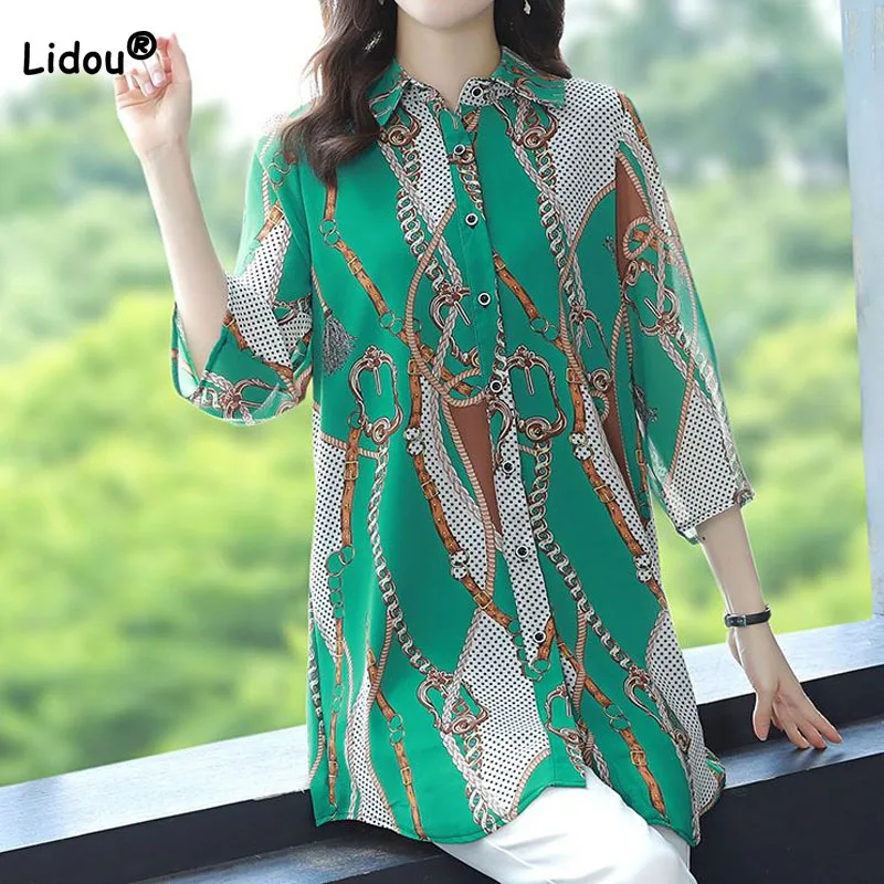 Top Trends: Elegant Vintage Single-breasted Printed Polo-Neck Shirt Summer New Women's Clothing Fashion Casual Chiffon Blouse For Female Shoppable Styles