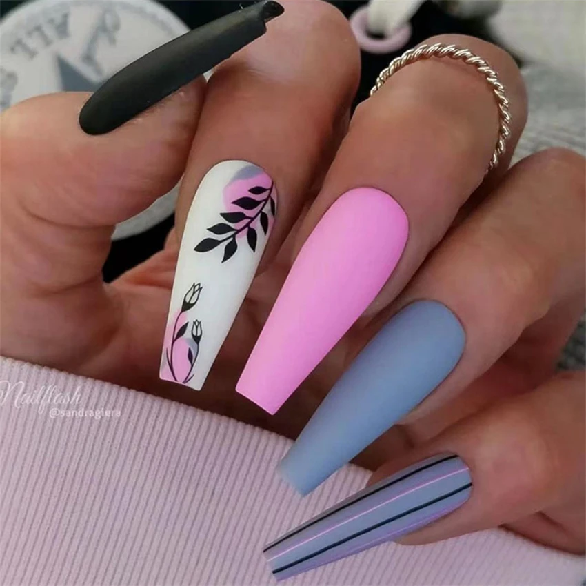 Top Trends: 24Pcs / Lot Extra Long Ballet Nails Fake Fashion Girls Full Cover Press On Acrylic Nail Removable Reusable Wearable Fake Nails Art Shoppable Styles - Image 3