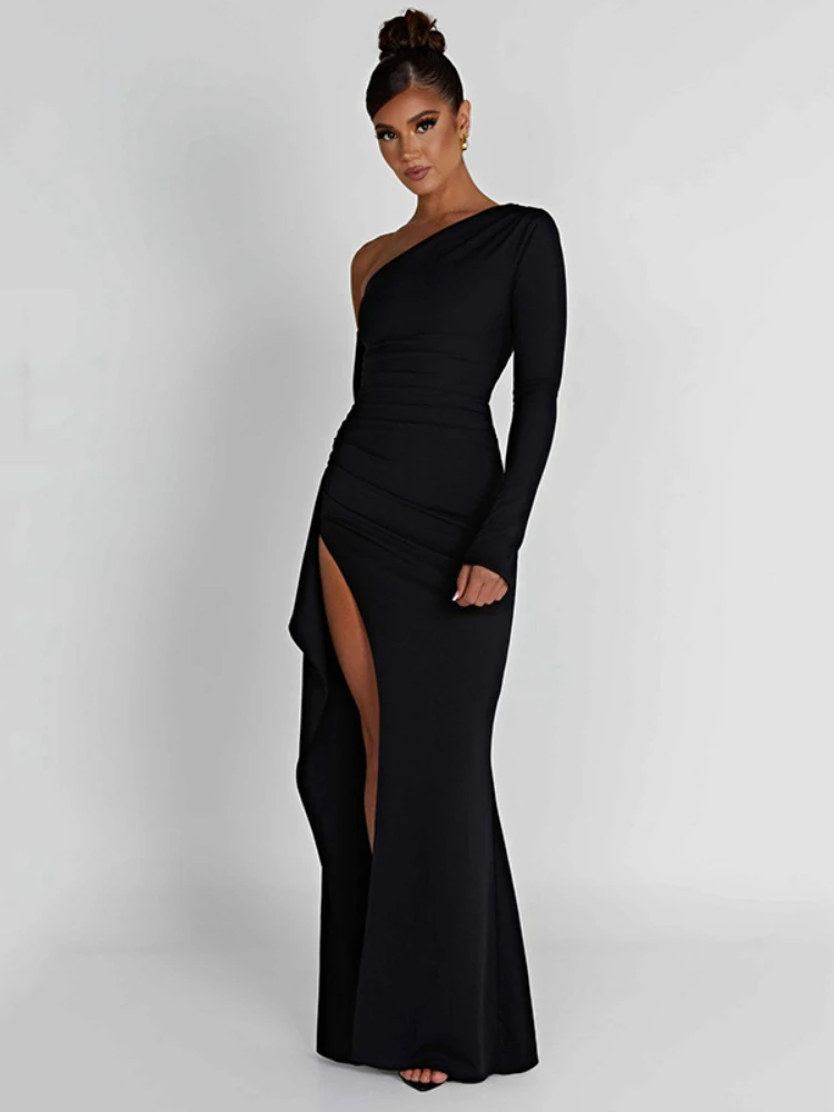 Top Trends: Sexy Black Maxi Dress Oblique Shoulder Backless High Split Bodycon Dress Formal Gowns Elegant Party Evening Dresses For Women Shoppable Styles - Image 2