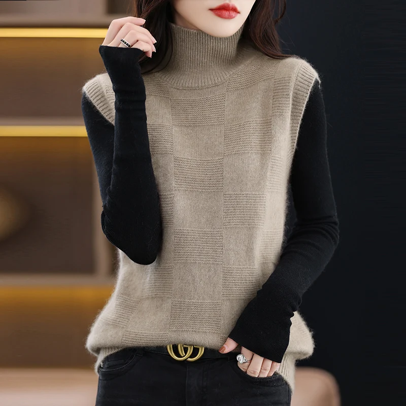 Top Trends: 2023 Cashmere Vest Women New High Neck 100% Mink Wool Vest Autumn And Winter Knitted Loose Sleeveless Women&#039;s Pullover Sweater Shoppable Styles