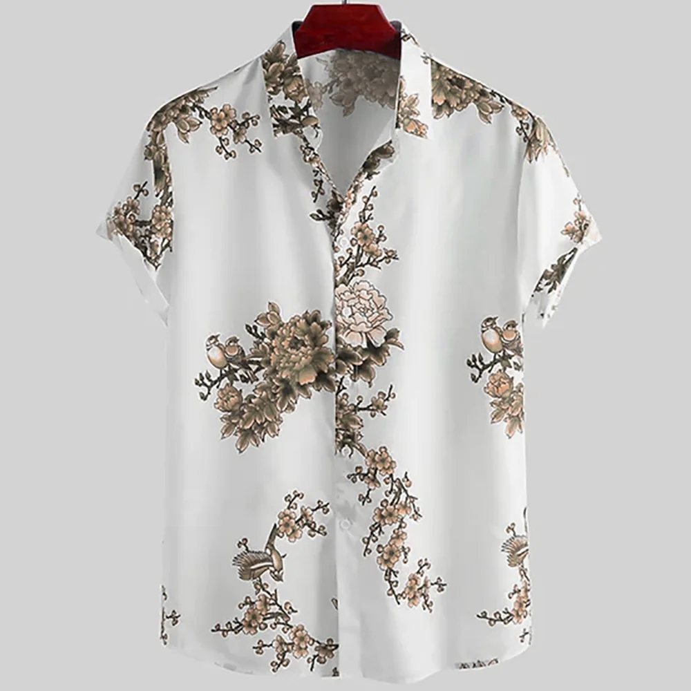 Top Trends: Japanese Flower Bird Print Fashion Men's Shirt Hawaiian Blouse Casual Loose Breathable Short Sleeve Outdoor Street Men's Clothes Shoppable Styles