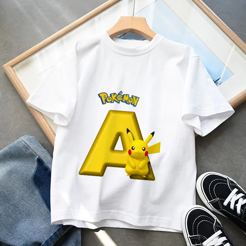 Top Trends: Pokemon Children T-Shirt Pikachu Letter A B C Name Combination Clothes Kawaii Anime Cartoons Kid Boy Girl Tee Shirts Casual Tops Shoppable Styles