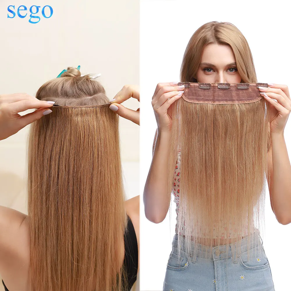 Top Trends: SEGO 10"-24" Human Hair Clip In One Piece Hair Extension Brown Ombre 5 Clips In Hairpiece Straight Natural Thin Hair 40g-60g Shoppable Styles