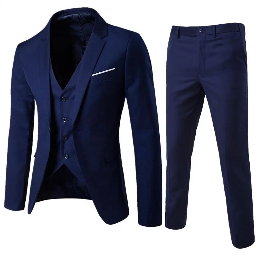 Top Trends: 1 Set Formal Suit Simple Long Sleeve Buttons Cuff Blazer Vest Trousers Popular Pure Color Buttons Men Suit For Dating Shoppable Styles