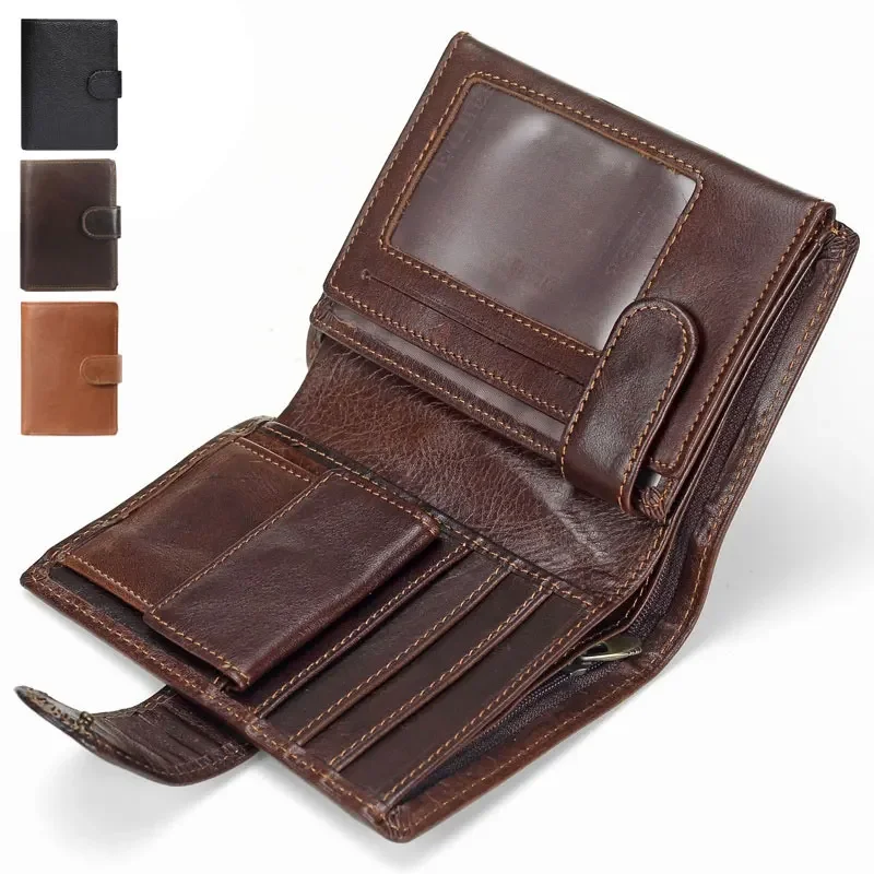 Top Trends: New Men Wallet Cowhide Genuine Leather Wallets Coin Purse Clutch Hasp Open Top Quality Retro Short Wallet Shoppable Styles