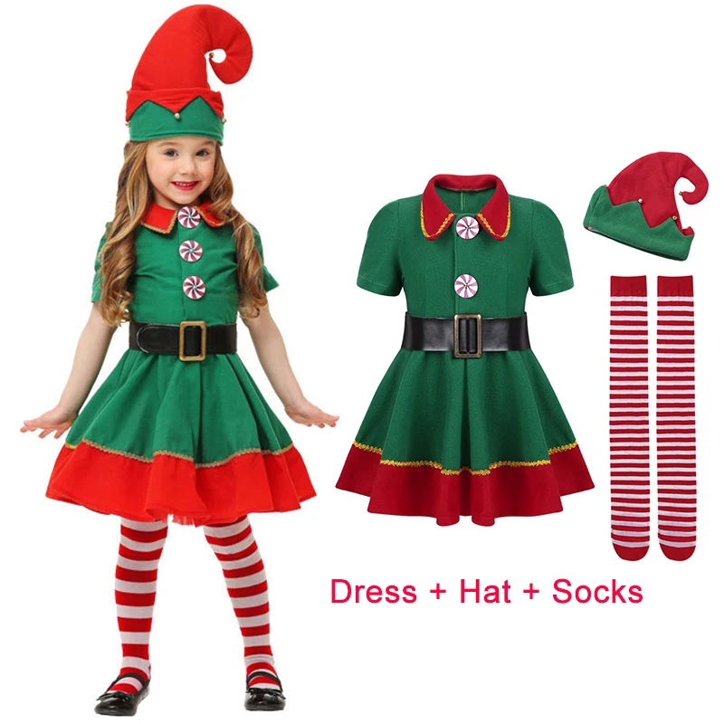 Top Trends: Girls Boys Christmas Santa Claus Costume Green Elf Cosplay Family Christmas Party New Year Fancy Dress Clothes Set X-Mas Gift Shoppable Styles