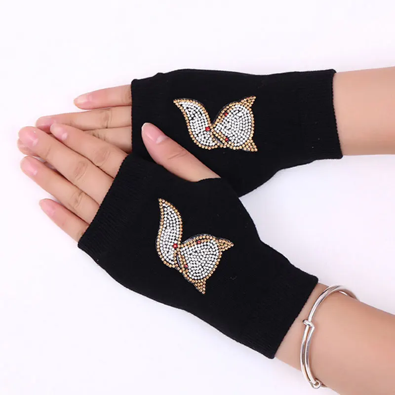 Top Trends: Fingerless Gloves For Women Black Colour Animals Pattern Rose Embroidery Half Finger Gloves Winter Warm Gloves Shoppable Styles