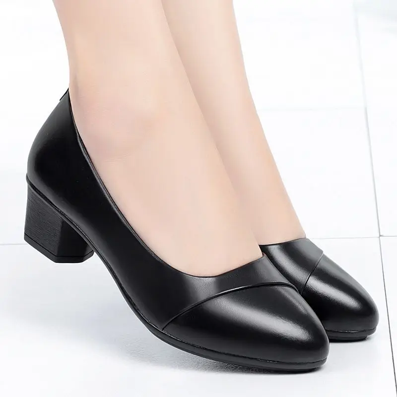 Top Trends: New Women Soft Leather Low Heel Comfortable Middle-aged Sandals Mid Heel Office Work Shoes Wedges Shoes For Women Wedding Shoes Shoppable Styles