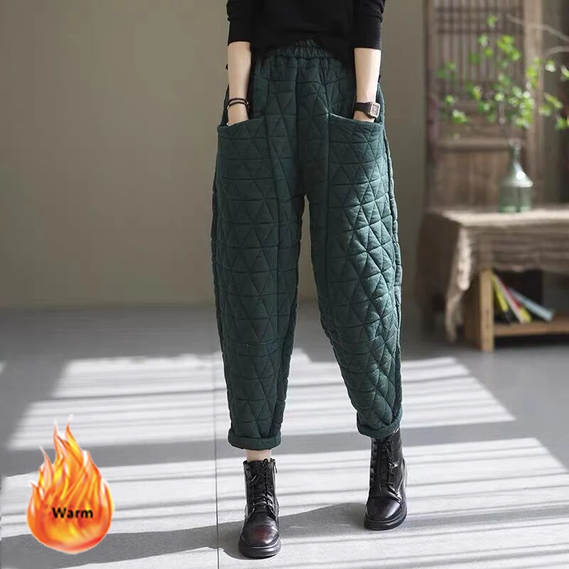 Top Trends: Fall Winter Warm Vintage Harem Pants Women Snow Wear Thick Solid Colors Cotton Down Trousers Oversized Casual Quilted Sweatpants Shoppable Styles