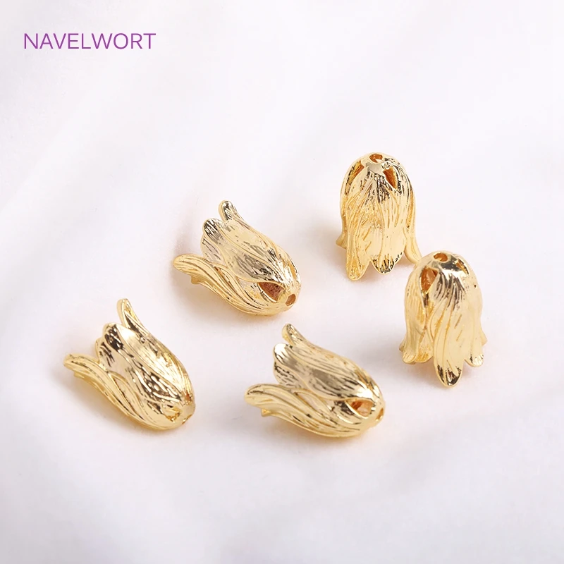 Top Trends: 14K Gold Plated Large Flower Bead Caps High Quality Brass Metal Tulip Floral Tassel Caps DIY Jewelry Making Accessories Shoppable Styles