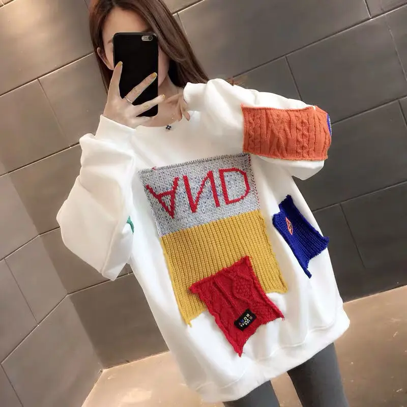 Top Trends: Fashion O-Neck Spliced Casual Color Sweatshirts Female Clothing 2023 Autumn Winter Oversized All-match Tops Korean Sweatshirts Shoppable Styles