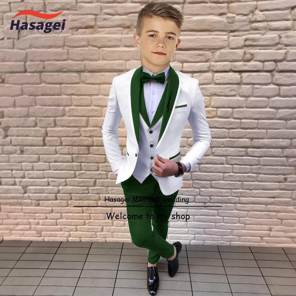 Top Trends: Suit For Boys White Jacket Green Collar Three Piece Wedding Kids Tuxedo Formal Party Clothes 2-16 Years Old Children Shoppable Styles