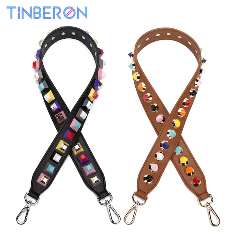 Top Trends: Woman Bag Straps High Quality Rivet Shoulder Straps Wide Bag Strap Collide Color Joker Flower Strap Crossbody Parts Acessorios Shoppable Styles