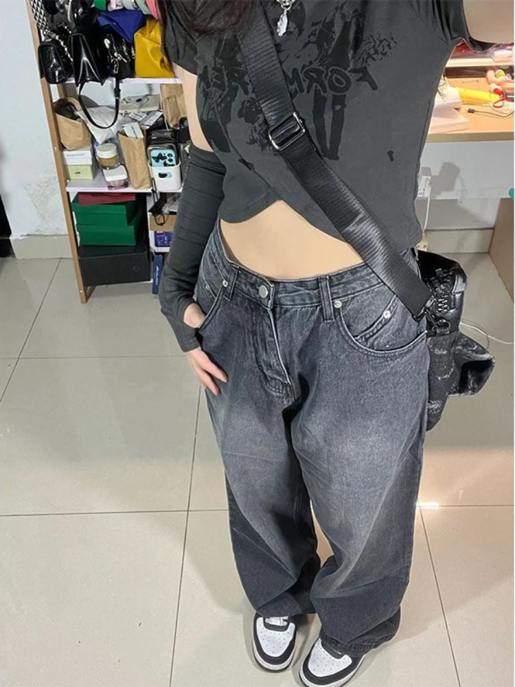 Top Trends: QWEEK Vintage Black Baggy Jeans Women Korean Streetwear Oversize Harajuku High Waist Pants Grunge Y2K Denim Wide Leg Trousers Shoppable Styles