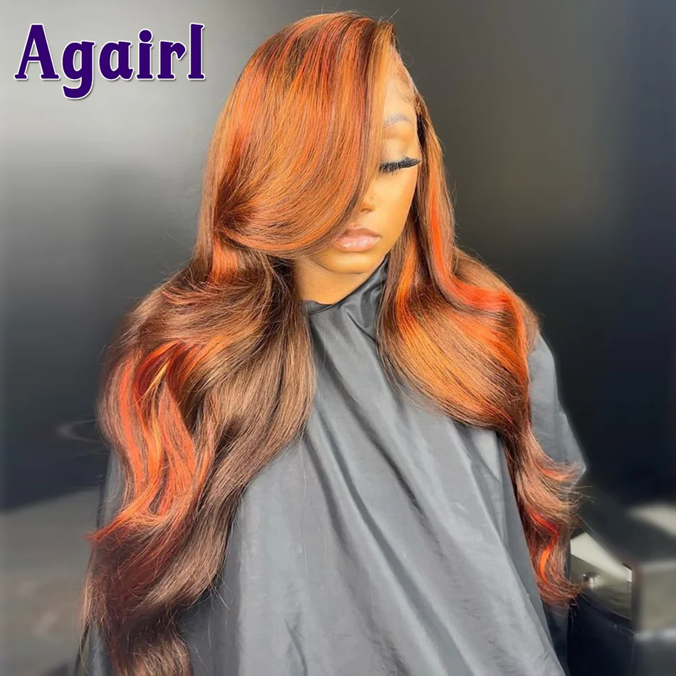 Top Trends: 13x6 / 13x4 Ginger Lace Front Wig Human Hair Highlight Orange Brown Body Wave Lace Frontal Wig 180% Density Pre Plucked For Women Shoppable Styles