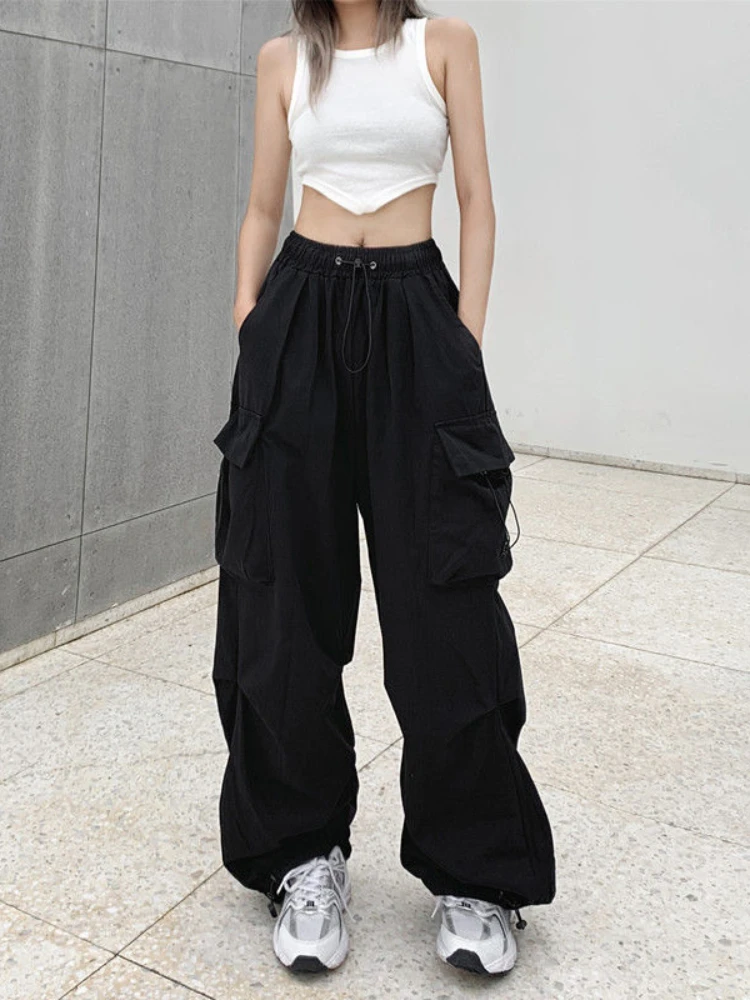 Top Trends: HOUZHOU Harajuku Parachute Pants Y2K Streetwear Wide Leg Baggy Cargo Trousers Female Hippie Korean Edgy Style Jogging Sweatpants Shoppable Styles