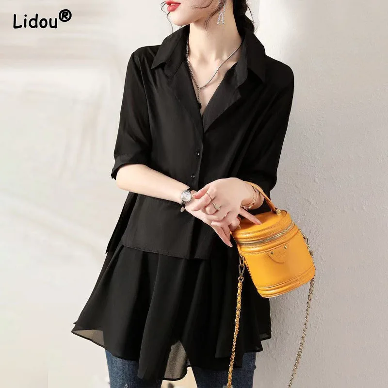 Top Trends: Single Breasted Thin Solid Cotton Spliced Women Shirt V-Neck Slim Pleated Summer Office Lady Women&#039;s Clothing 2022 New Fashion Shoppable Styles