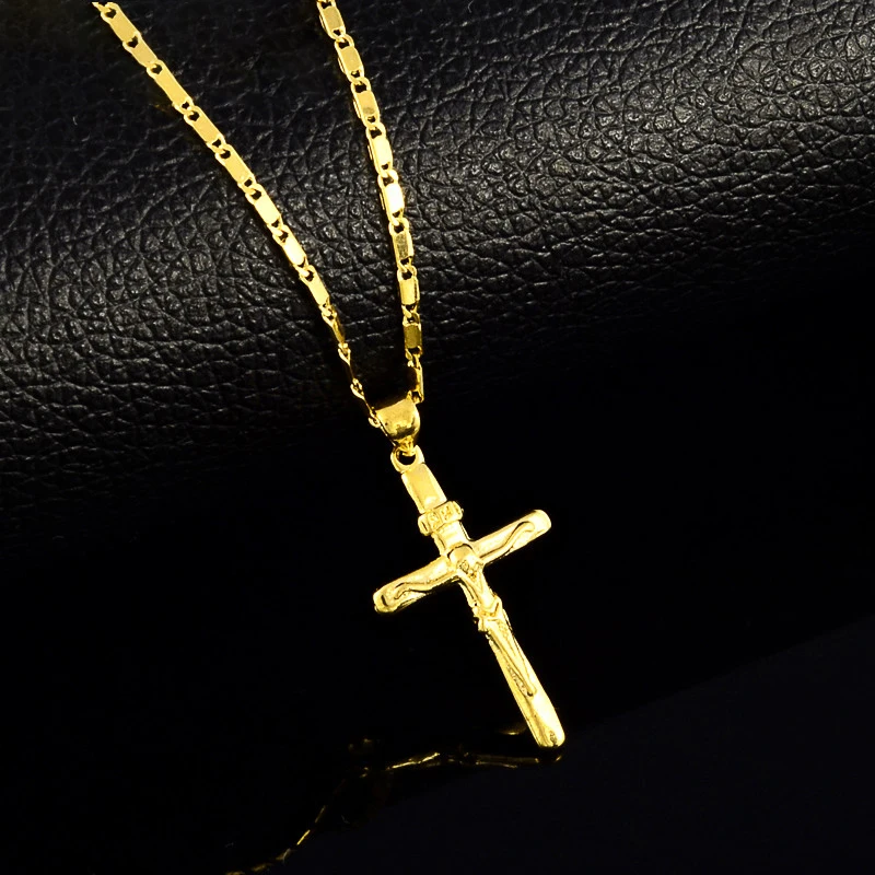 Top Trends: High Quality Pure Gold Color Cross Charm Pendant Necklaces For Women Men 24K Yellow Gold Filled Necklaces Wedding Jewelry Gifts Shoppable Styles