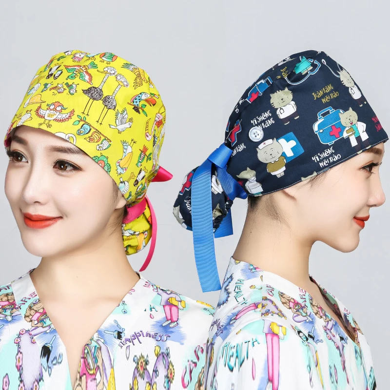 Top Trends: Cartoon Printed Nurse Cap Elastic Pet Hospital Surgeon Dentist Beauty Scrub Turban Hats Cotton Female Medical Surgical Adults Ca Shoppable Styles - Image 3