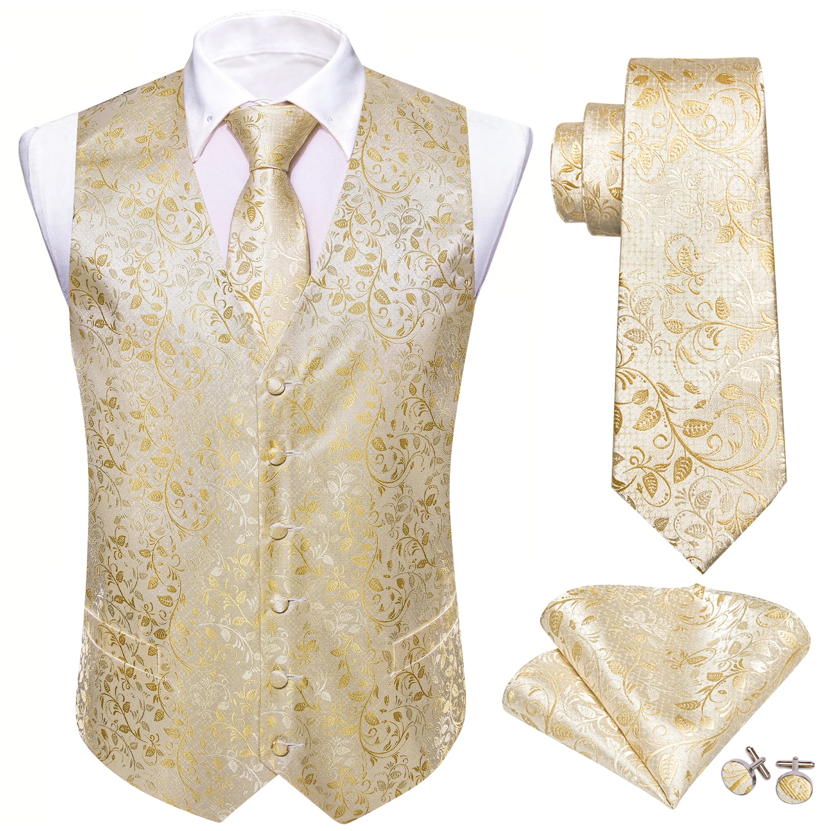 Top Trends: Mens's Suit Vest Gold Yellow Paisley Sold Flower Embroidered Waistcoat Tie Hanky Formal Sleeveless Jacket Barry Wang Shoppable Styles - Image 2