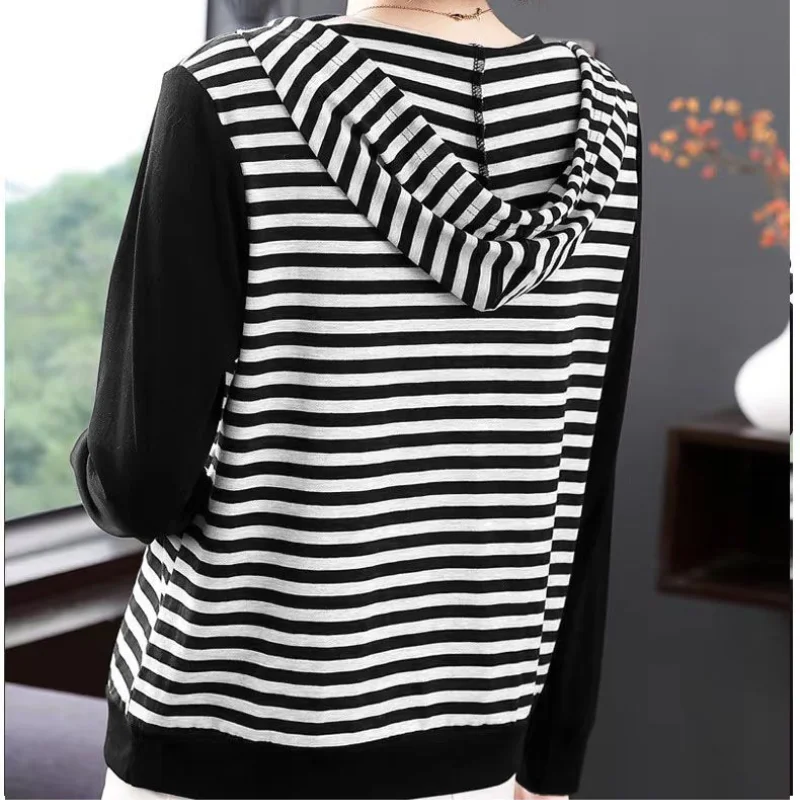 Top Trends: Autumn And Winter New Temperament Commuter Oversize Women's Clothing Drawstring Stripe Long Sleeve Versatile Pullover Hoodie Shoppable Styles - Image 5