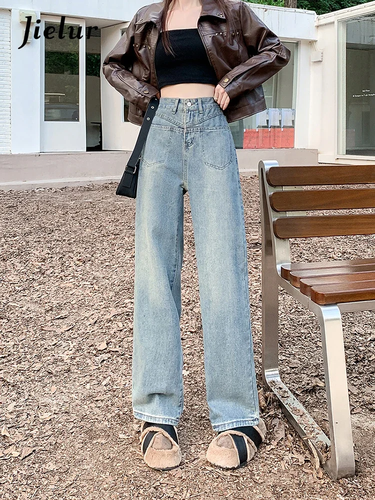 Top Trends: Jielur Autumn New Loose Slim Women Jeans Vintage High Waist Chic Straight Leg Jeans Female Fashion Street Casual Woman Pants Shoppable Styles