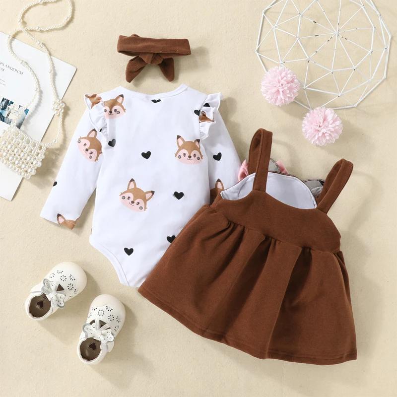 Top Trends: Newborn Baby Set Girl Clothing Printed Long Sleeve Bodysuit Tops Cartoon Fox Bow Dress 0-18 Months Autumn Winter Infant Outfits Shoppable Styles - Image 2