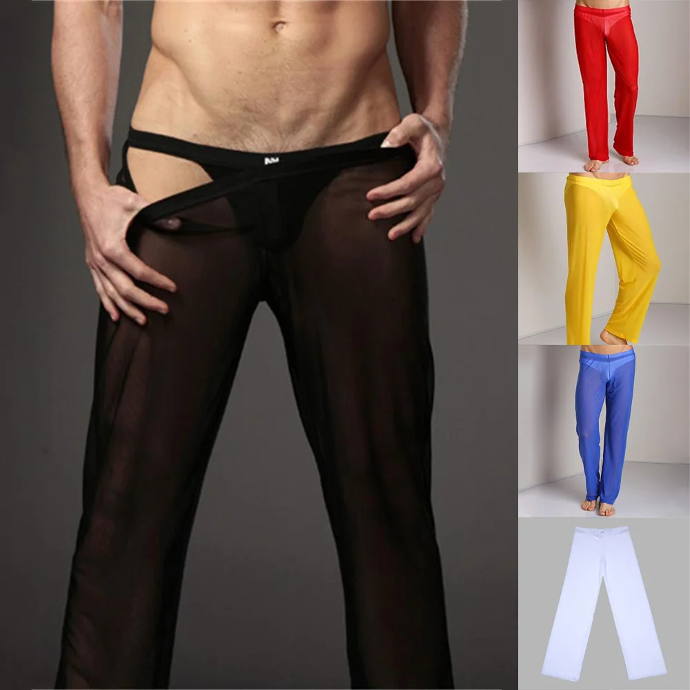 Top Trends: New Men Underwear Sheer Mesh See Through Loose Long Pants Sleepwear Transparent Comfort Qucik-Dry Trousers Men's Erotic Lingerie Shoppable Styles