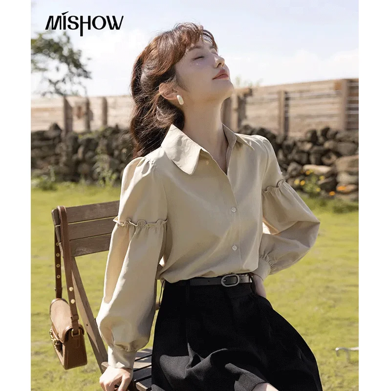 Top Trends: MISHOW 2021 Winter Shirts For Women Turn Down Collar Solid Long Sleeve Office Lady Casual Puff Sleeve Female Clothing MXA41C0144 Shoppable Styles