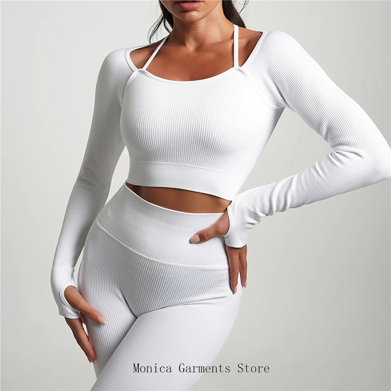 Top Trends: Monica Sports Women's Yoga Fitness Bra Long Sleeve Shirt Shorts Leggings High Waist Gym Wear Sportswear Women Shoppable Styles - Image 3