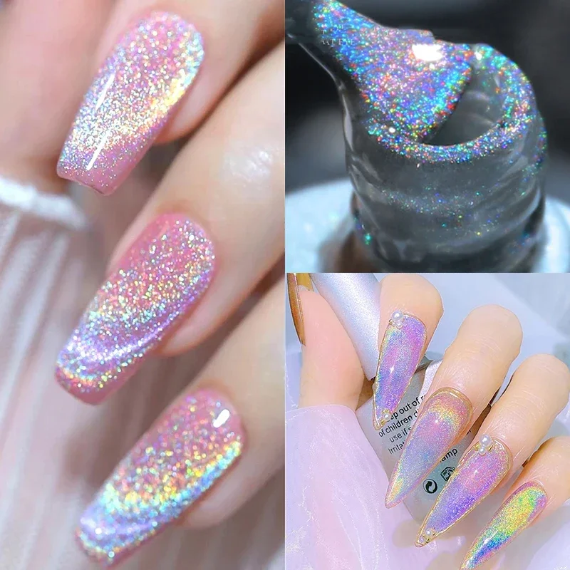 Top Trends: Laser Rainbow Cat Eye Gel Magnetic Nails Polish Reflective Sparkling Glitter Gel Can Be Use On Any Color Nail Accesorios Shoppable Styles