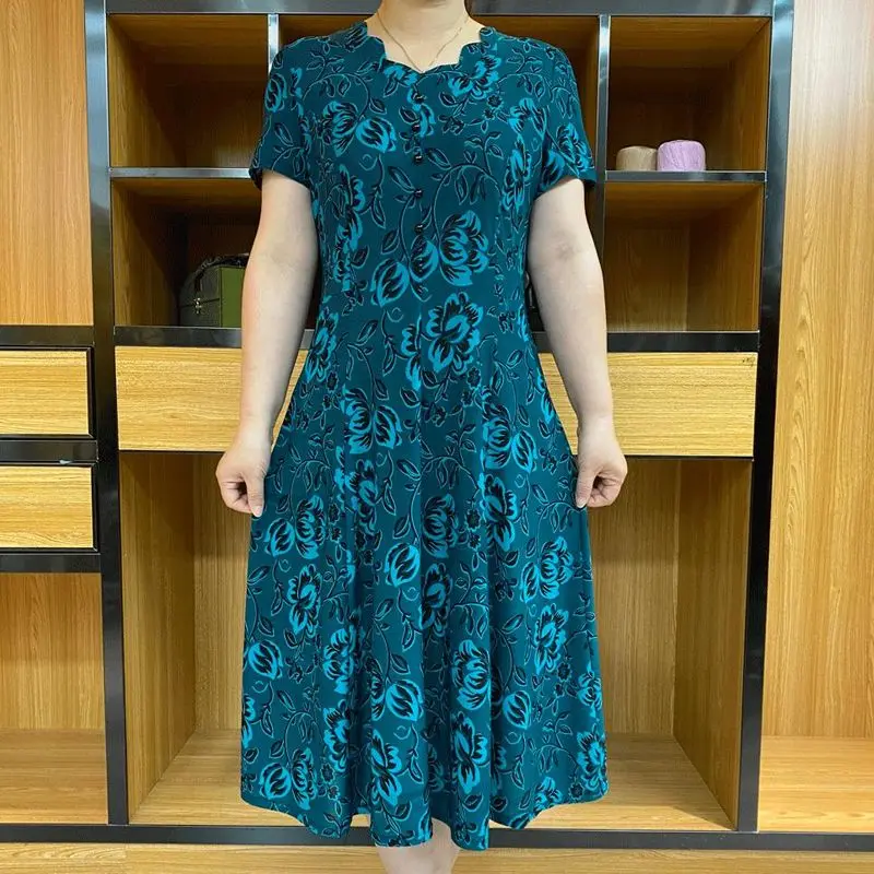 Top Trends: Vacation New Jacquard 2023 Summer Fashion Female Clothing V-Neck Splicing Floral Printing Short Sleeve Middle Length Dresses Shoppable Styles