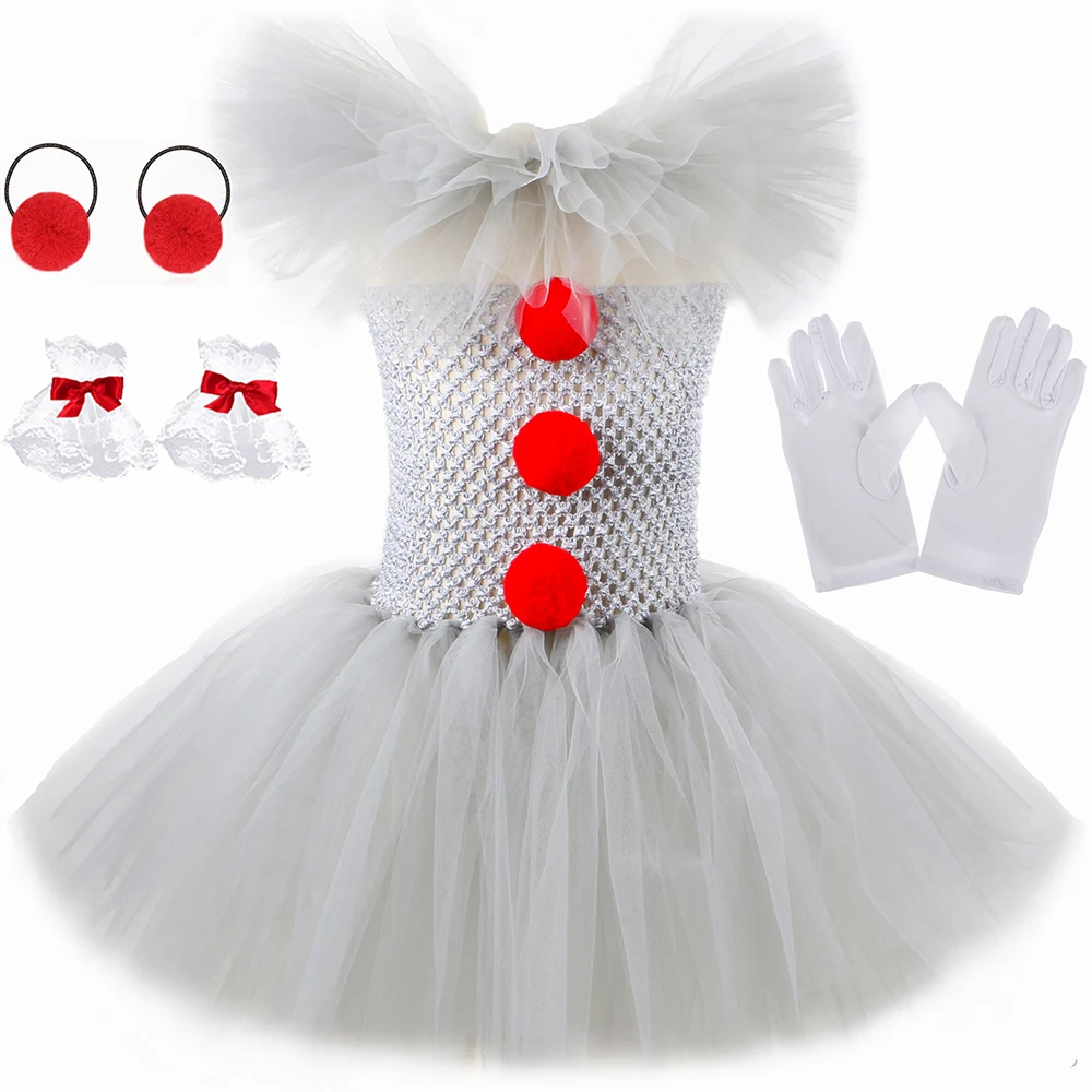 Top Trends: Halloween Pennywise Costume For Kids Creepy Clown Cosplay Carnival Party Clothes Gray Children Girls Fancy Tulle Tutu Dress Set Shoppable Styles