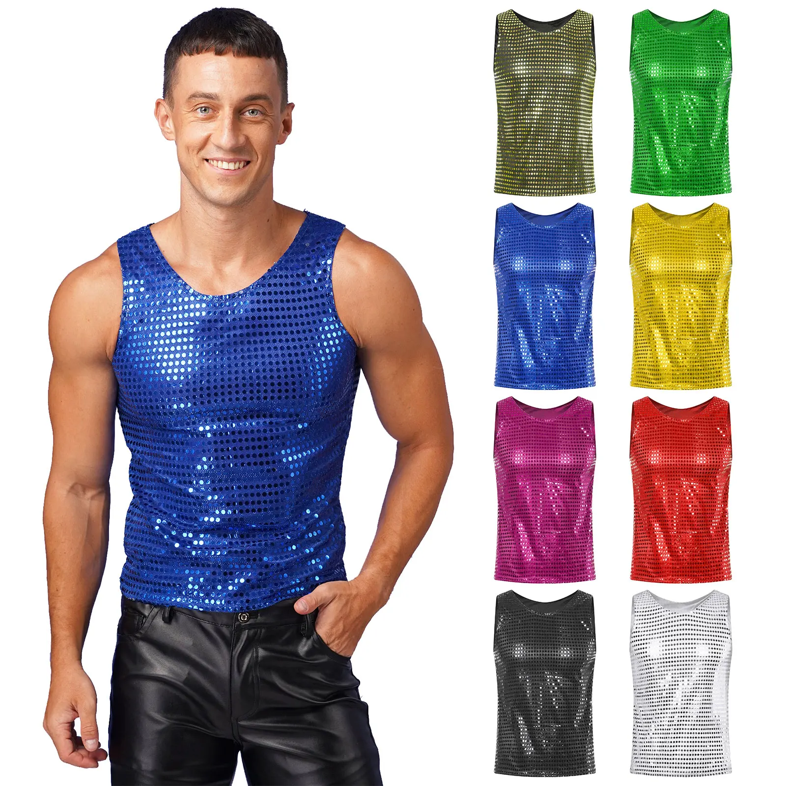 Top Trends: 2023 New Mens T-shirts Shiny Sequins Sleeveless Loose Tank Tops Fashion Christmas Performance Clothing Nightclub Party Waistcoat Shoppable Styles - Image 6