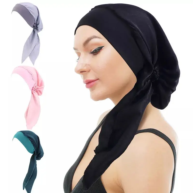 Top Trends: Women Pre-tied Bandana Elastic Inner Hijabs Hat Pastoral Style Lady Hair Bands Muslim Turban Hijabs Hats Indian Caps Wrap Cap Shoppable Styles