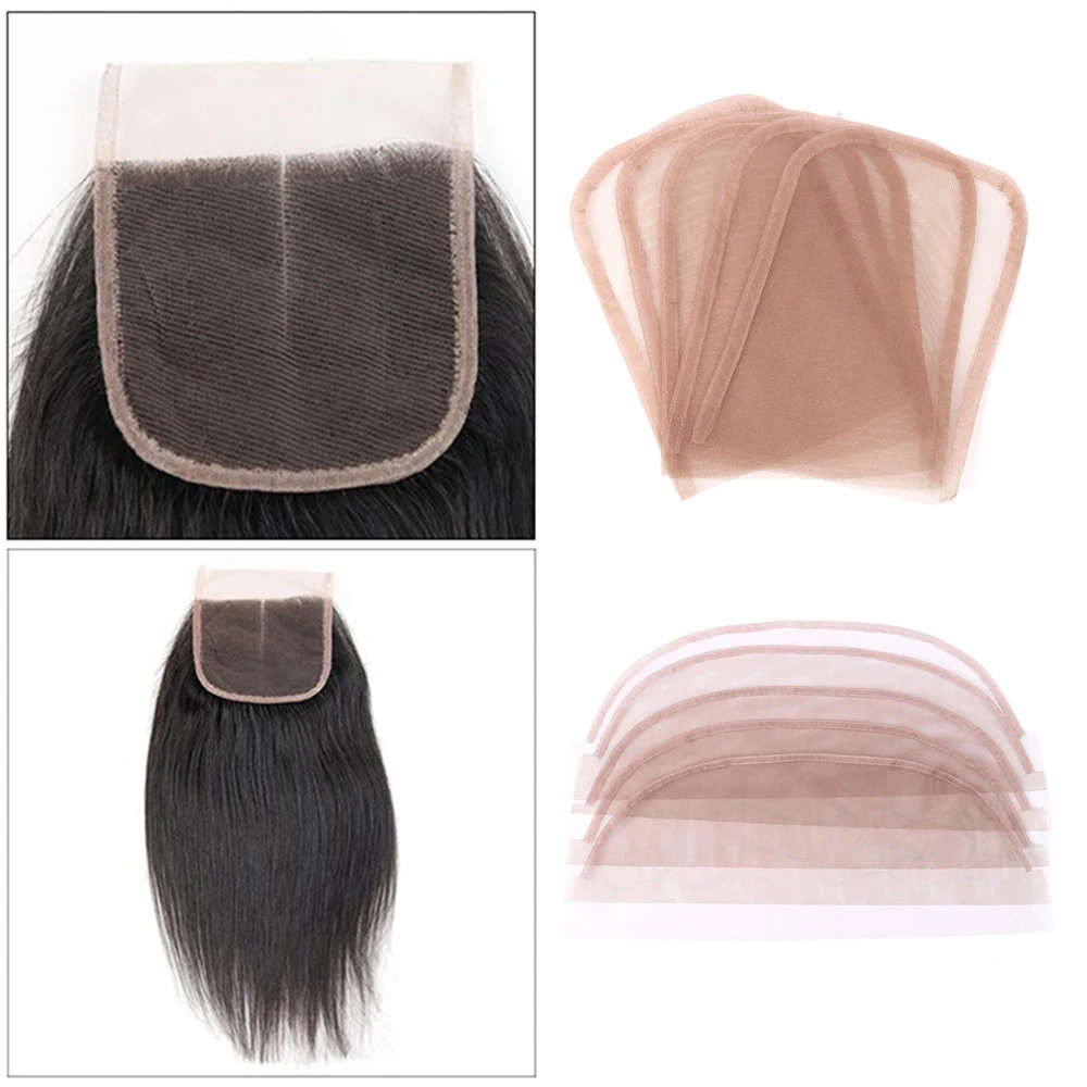 Top Trends: 5pcs / bag 4X4inch Swiss Lace Closure Frontal Base Brown Hand-woven Hair Net Piece For Making Lace Wigs Cap Closure Wig Accessory Shoppable Styles