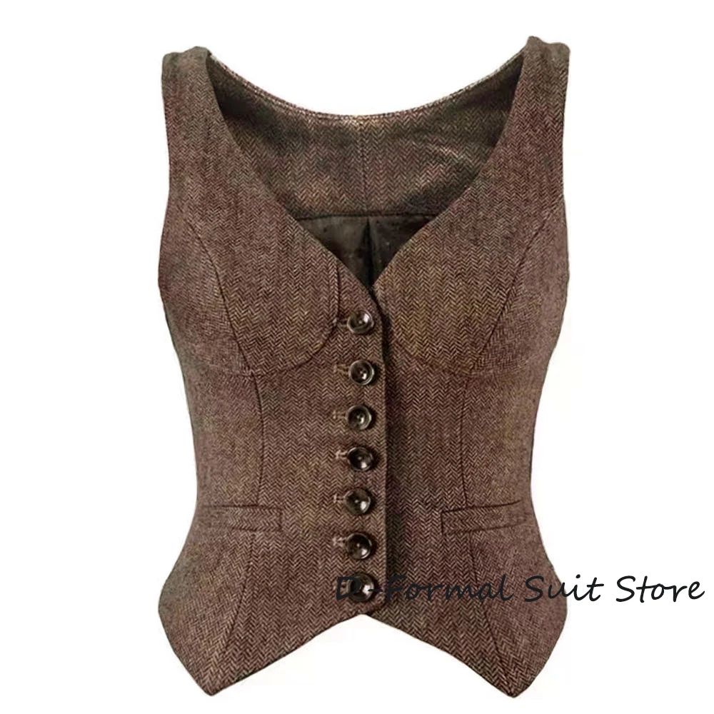 Top Trends: Herringbone Women Sleeveless V-Neck Slim Fit Vintage Wool Jacket Casual Summer Knit Vest By Women's Sports Suit New Outerwear Shoppable Styles