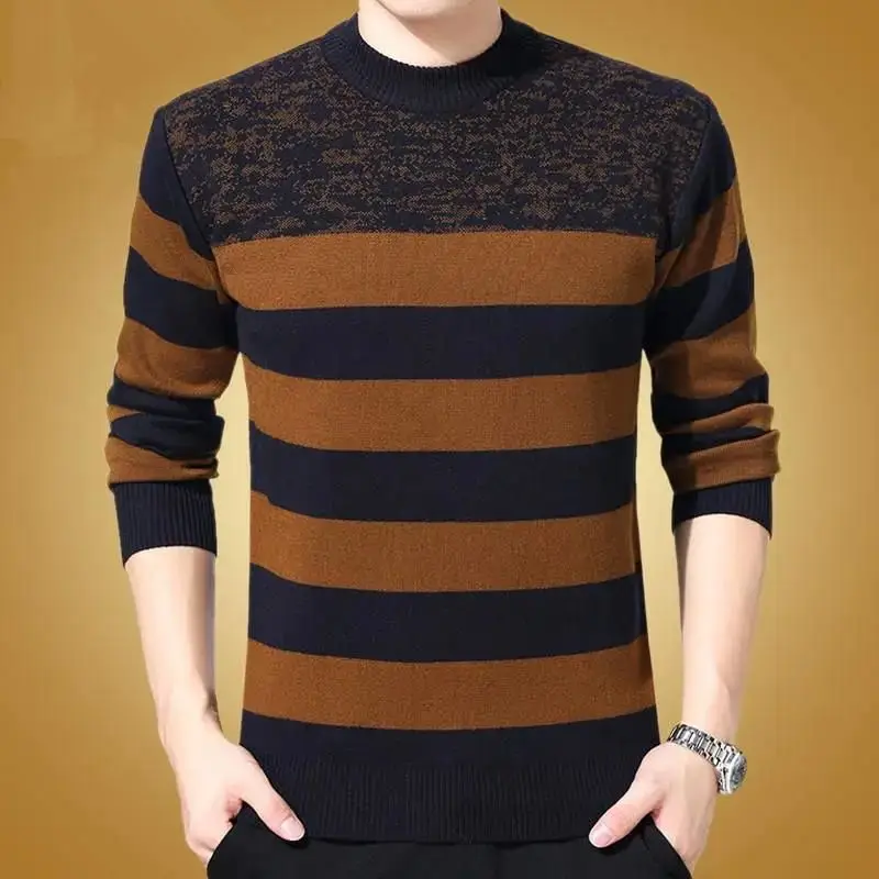 Top Trends: Fashion O-Neck Knitted Spliced Loose Striped Sweaters Men's Clothing 2023 Autumn Winter Oversized Casual Pullovers Warm Tops Shoppable Styles