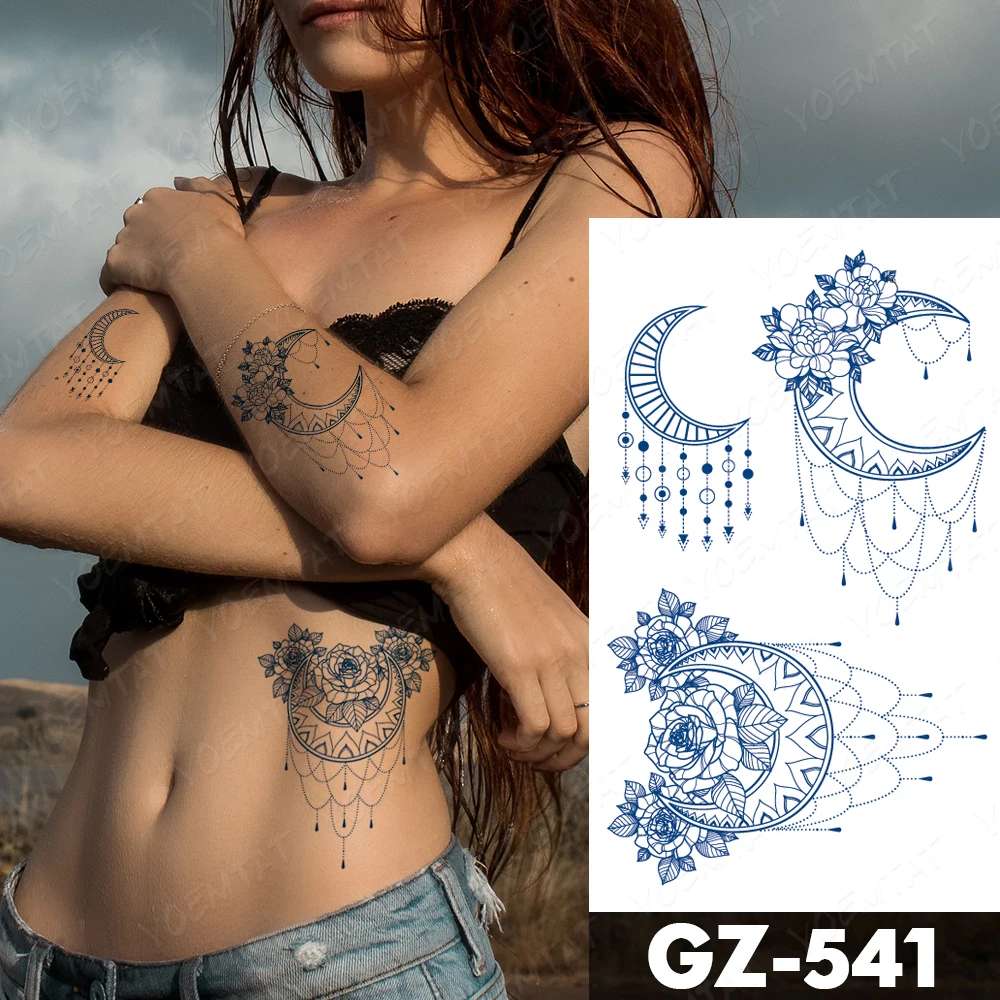 Top Trends: Semi-Permanent Waterproof Temporary Tattoo Stickers Peony Moon Henna Totem Lasting Ink Tatto Women Body Art Herbal Fake Tattoos Shoppable Styles - Image 2