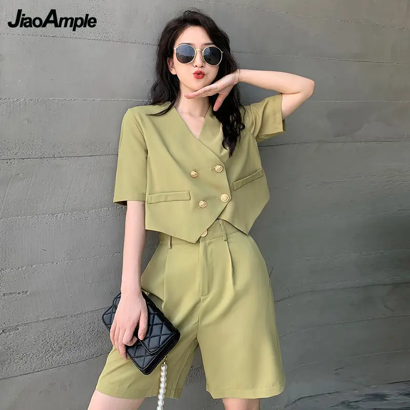 Top Trends: Women&#039;s Summer Blazer Shorts Two Piece Korean Elegant Suit Pants Set 2022 New Casual Coat Clothes Trouser Suit Female Tracksuit Shoppable Styles