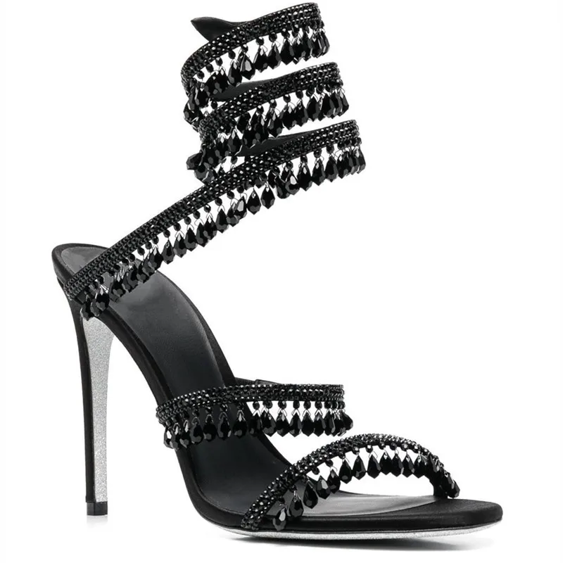 Top Trends: Fashion Crystal Pendant Tassels Women Sandals Sexy Snake Coiled Stiletto High Heels Gladiator Sandals Summer Wedding Party Shoes Shoppable Styles - Image 5